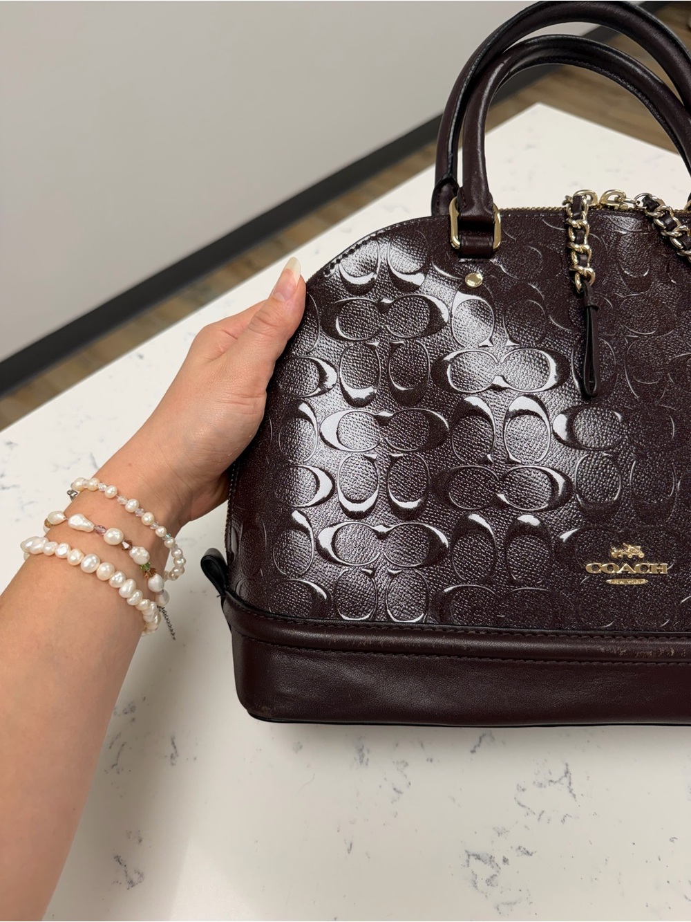 COACH Limited Edition Sierra Dome Satchel Patent Glitter Oxblood - Picture 3 of 11